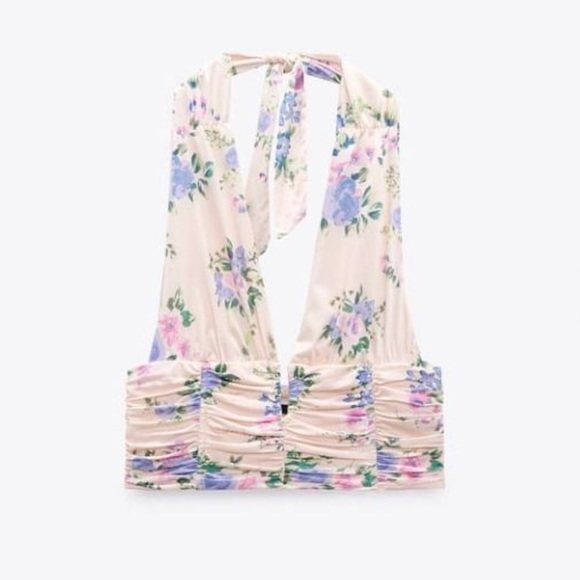 NWT Zara silky floral crop halter corset top S - Picture 11 of 11